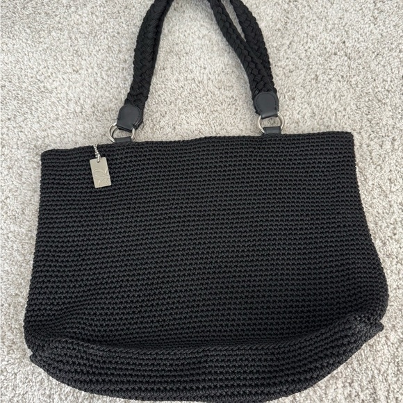 Sophisticated Black Crochet Woven Shoulder Bag Purse - Picture 2 of 7